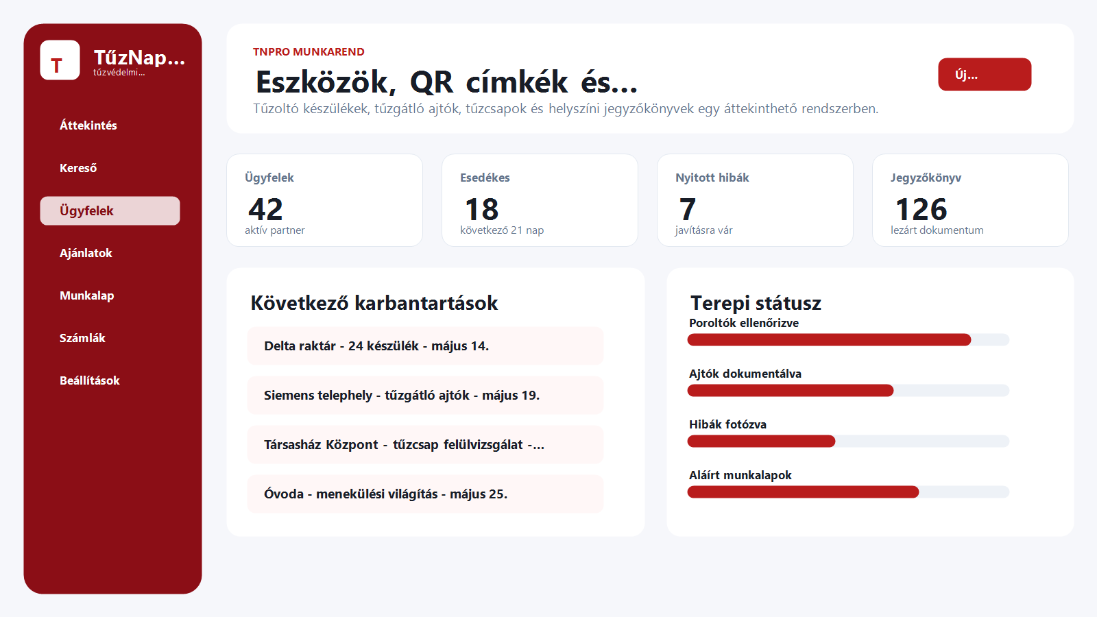 Tűzvédelmi eszközök és QR címkék kezelése